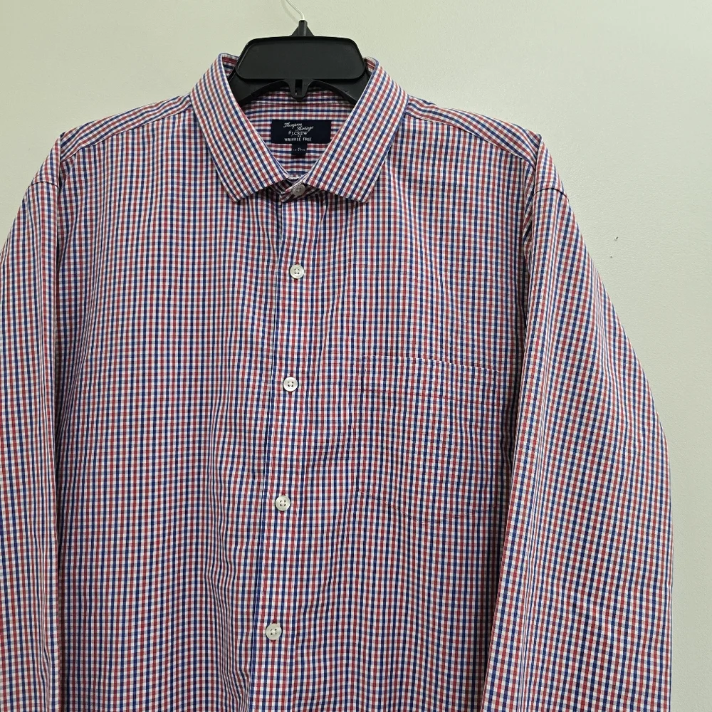 J. CREW size XL Thompson 80s 2 Ply‎ Plaid Wrinkle Free Button Down Dress Shirt